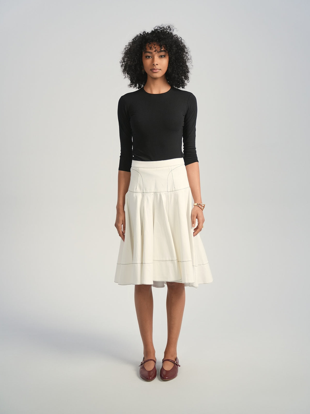 Aleeza Paris Brixie Skirt – modest skirt in White With Black Trim