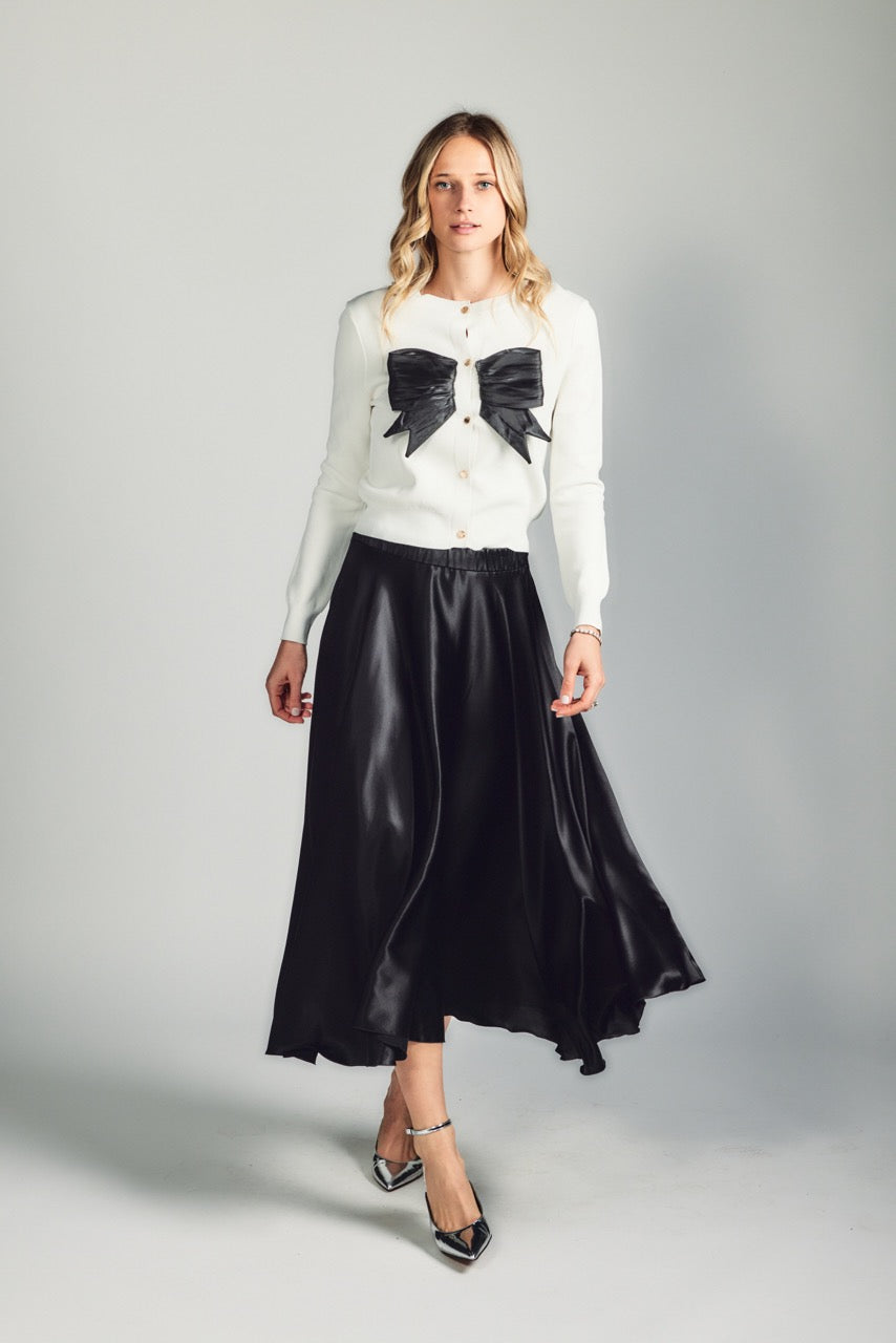 Aleeza Paris Carol Satin Bow Knit Cardigan – modest top