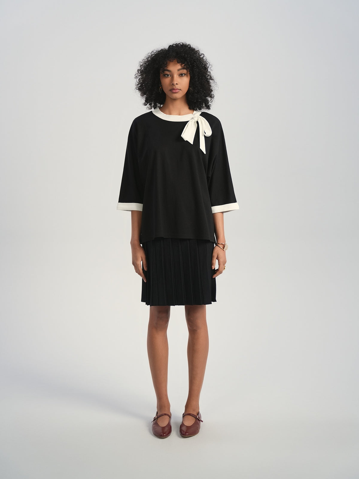 Aleeza Paris Clare Top – modest dress in Black W/ Ivory Trim