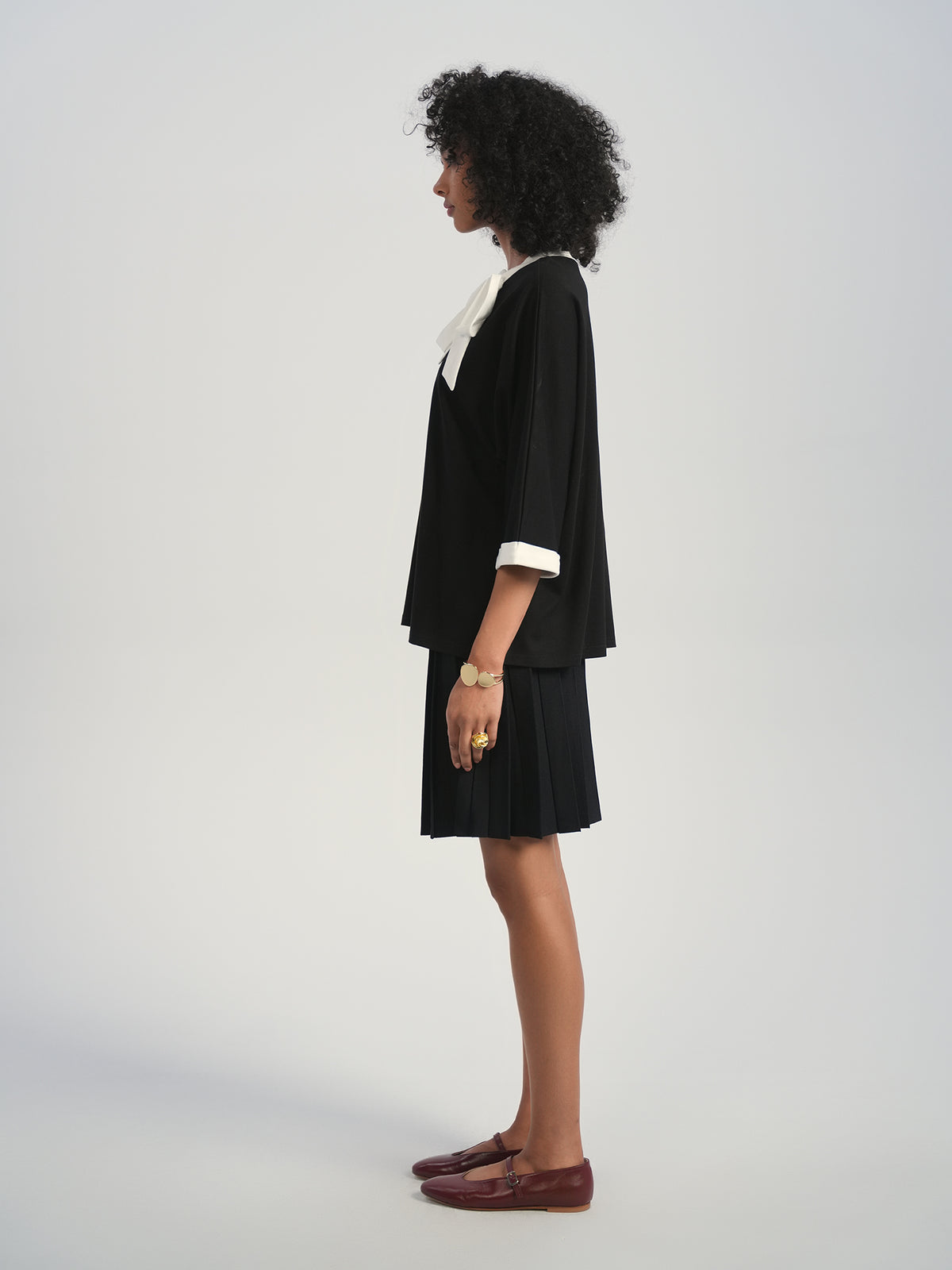 Aleeza Paris Clare Top – modest dress in Black W/ Ivory Trim