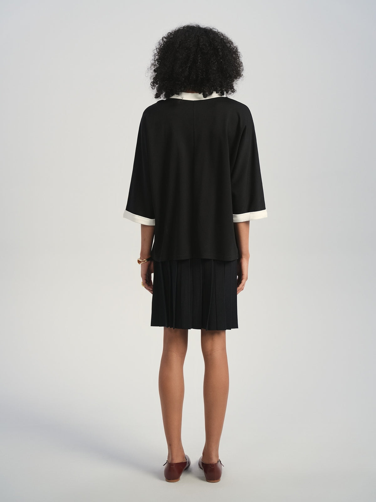 Aleeza Paris Clare Top – modest dress in Black W/ Ivory Trim