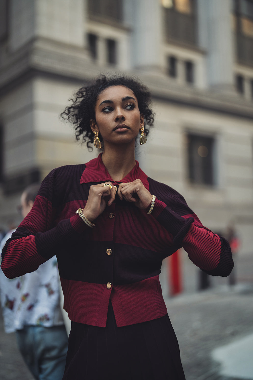 Aleeza Paris Color Block Button Up Sweater – modest top