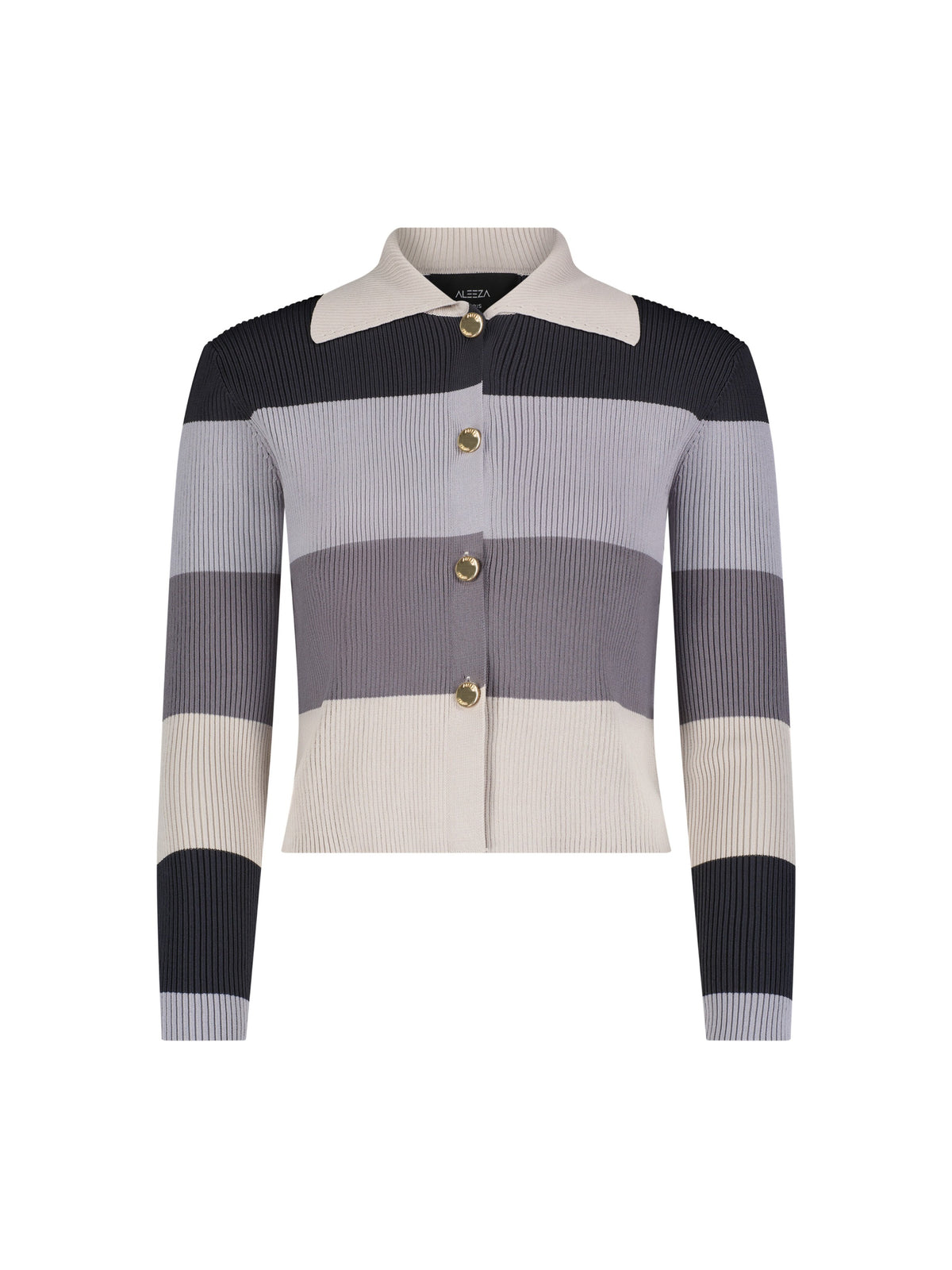 Aleeza Paris Color Block Button Up Sweater – modest top in Grey Color Tones