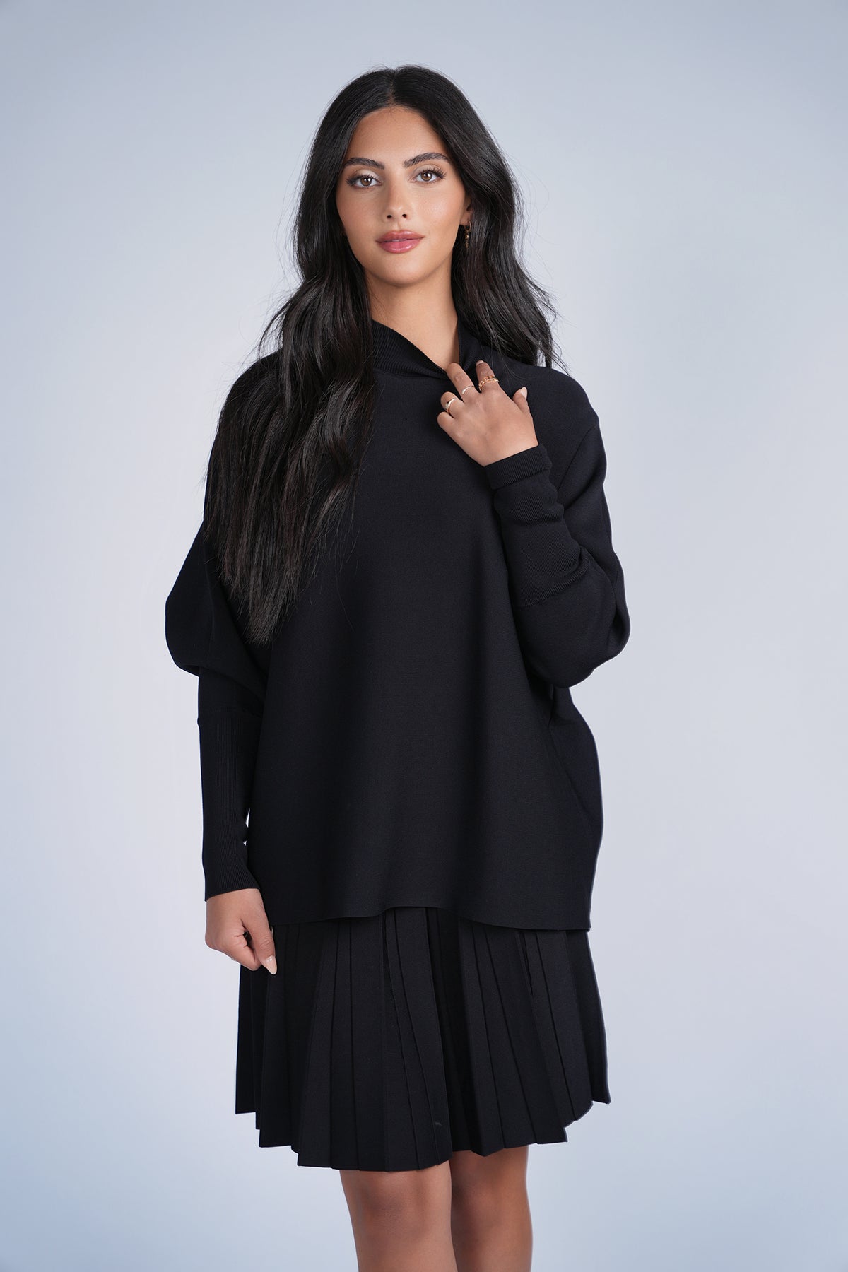 Aleeza Paris Cozy Loose Knit Top – modest top in Black
