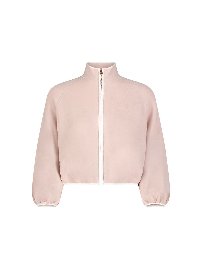 Aleeza Paris Cropped Knit Cardigan – modest top in Blush W/ Ivory Trim
