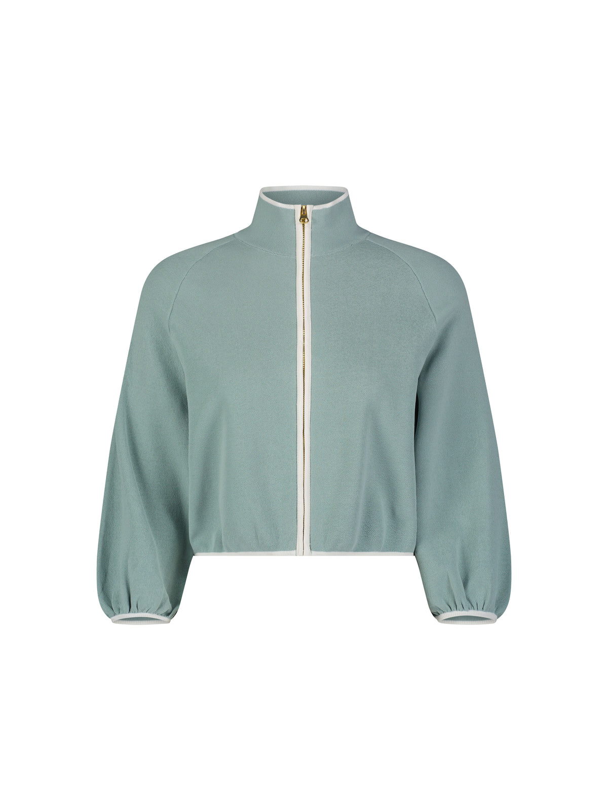 Aleeza Paris Cropped Knit Cardigan – modest top in Tiffany W/ Ivory Trim