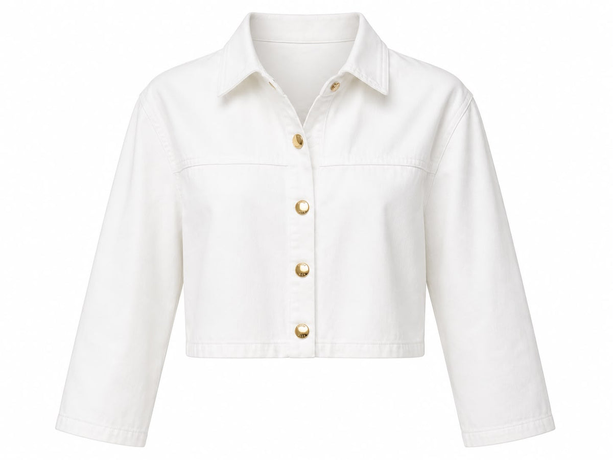 Aleeza Paris Denim Cropped Jacket – modest top in White Denim