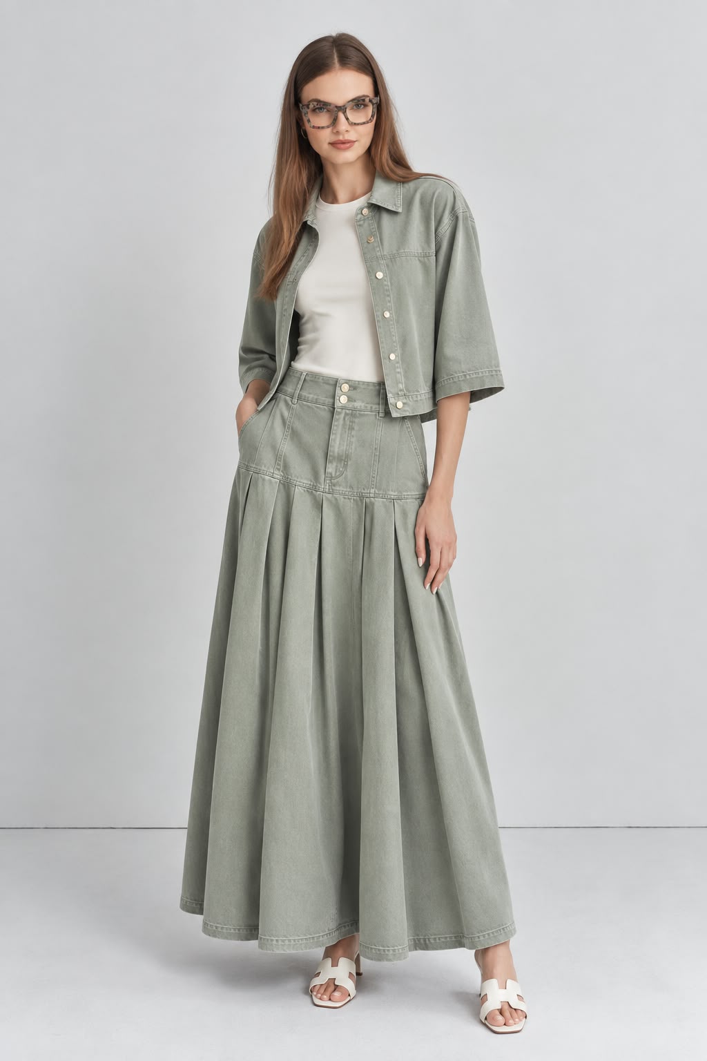 Aleeza Paris Denim Pleated Skirt – modest skirt