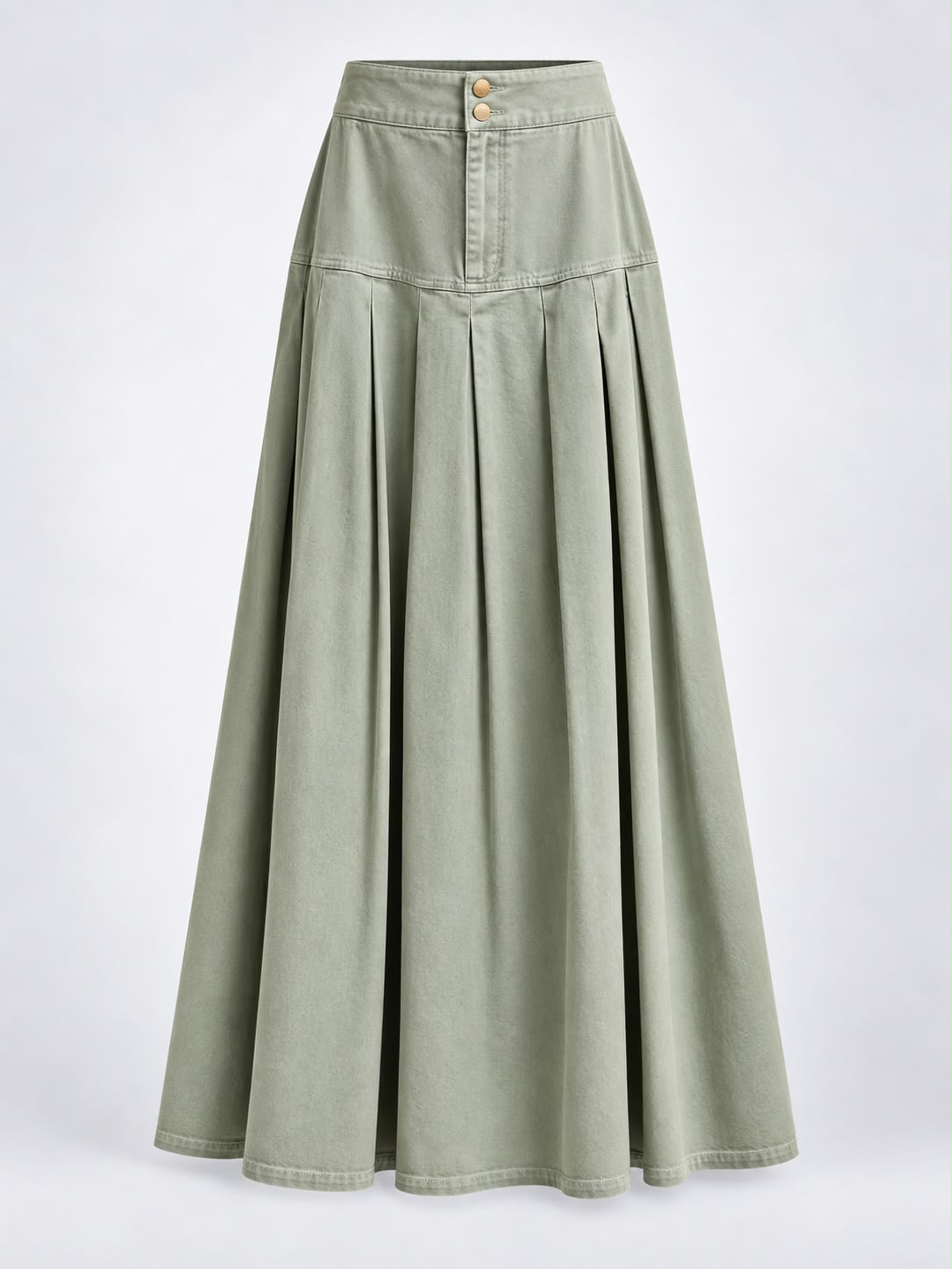Aleeza Paris Denim Pleated Skirt – modest skirt in Green Denim