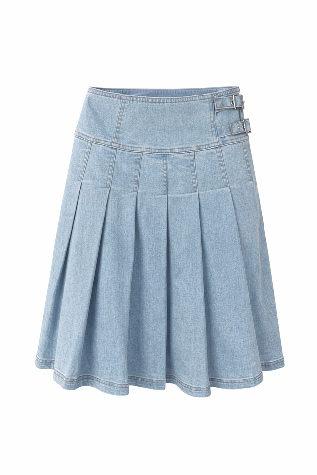 Denim Pleated Skirt