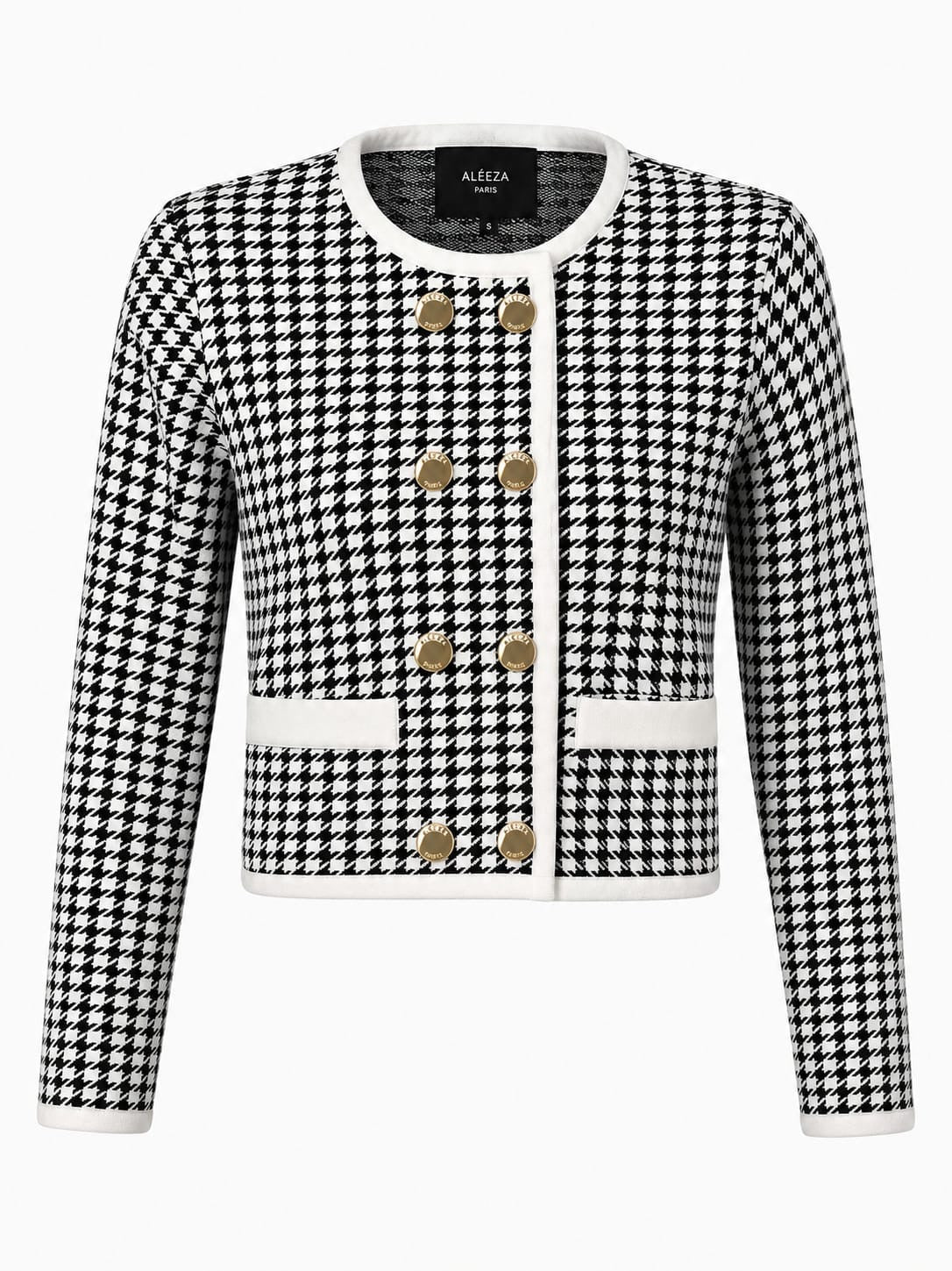 Houndstooth Cropped Knit Jacket