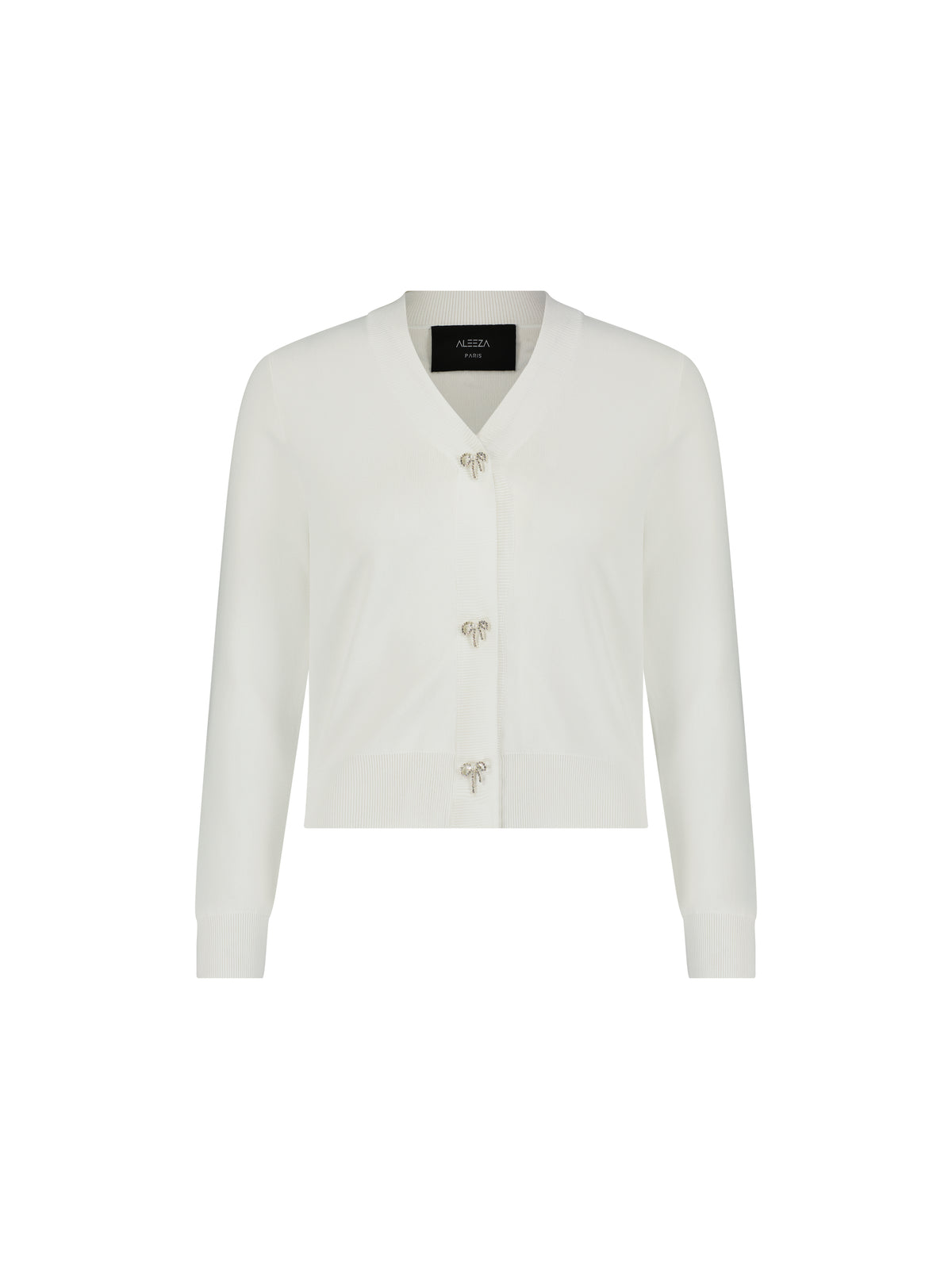 Aleeza Paris Elizabeth Rhinestone Bow Cardigan – modest top in Ivory