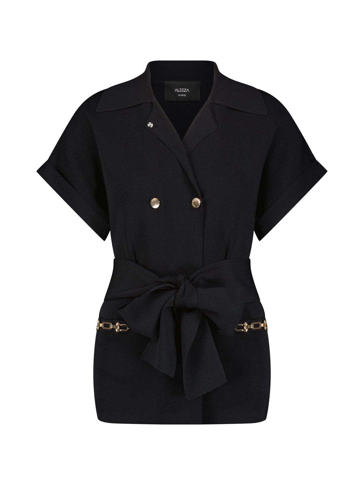 Aleeza Paris Emma Double Breasted Cardigan – modest top in Black