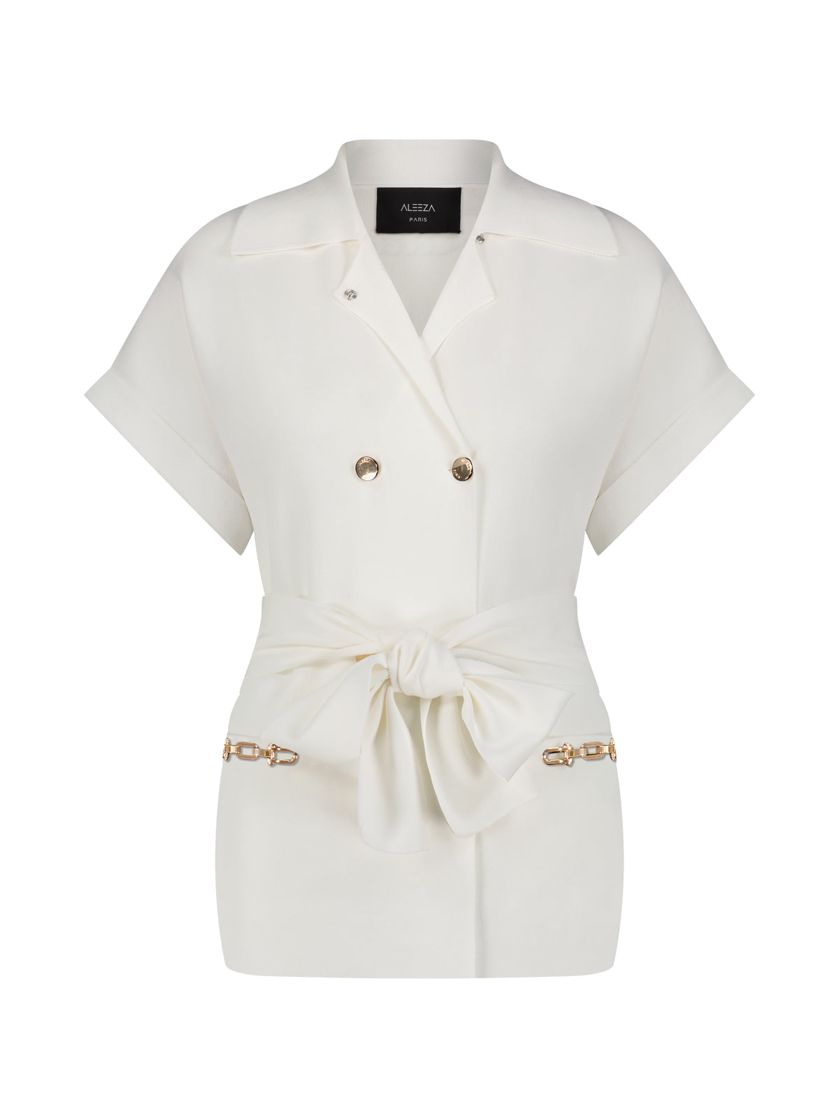 Aleeza Paris Emma Double Breasted Cardigan – modest top in Ivory
