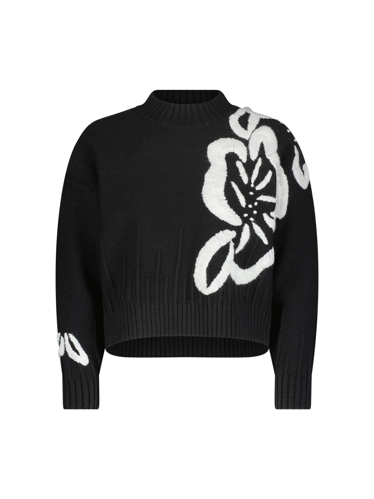 Aleeza Paris Essex Sweater – modest top in Black W/ Ivory Flowers