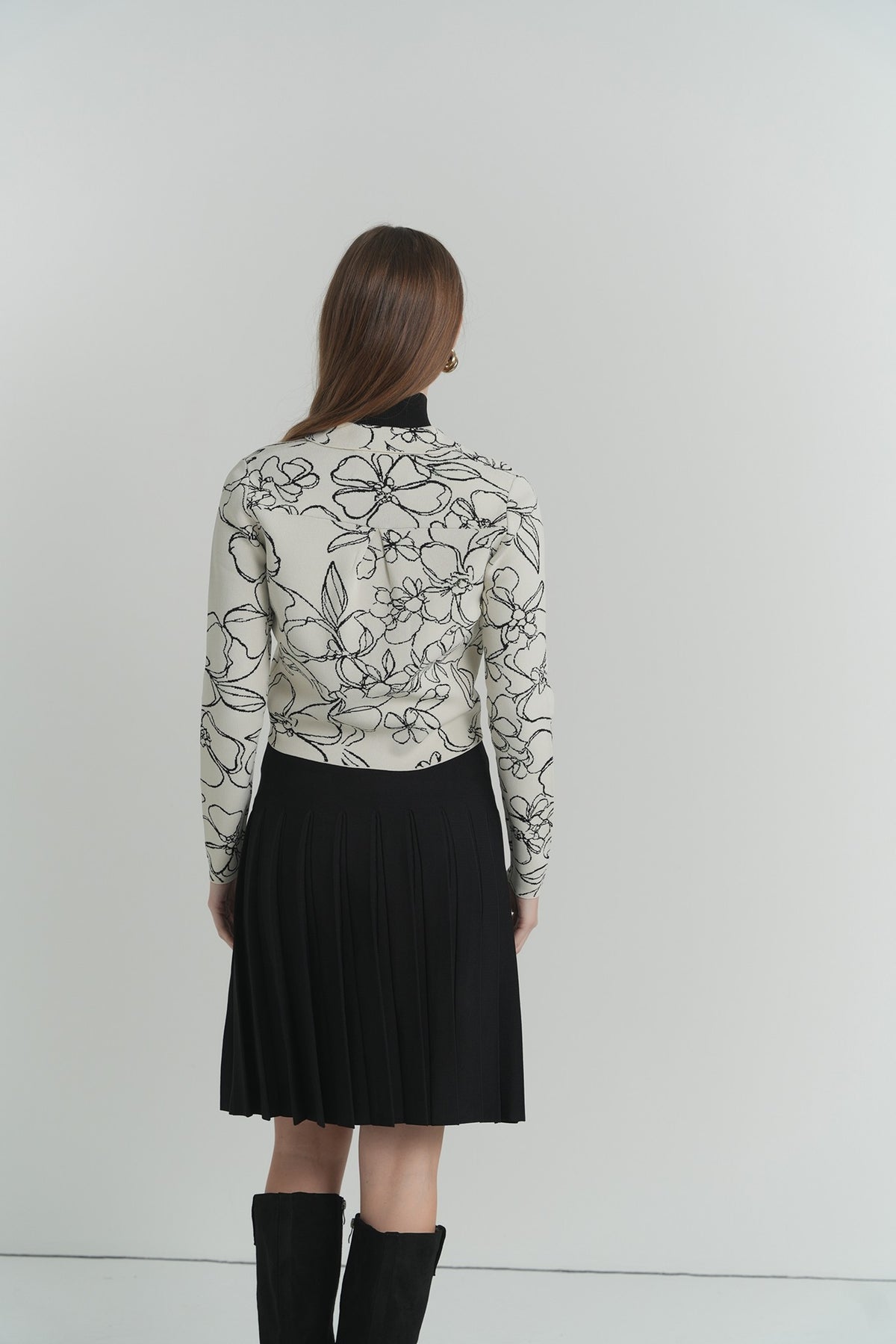 The Fleur Tie-Front Top in Cream With Black Flowers – on model – ALEEZA PARIS