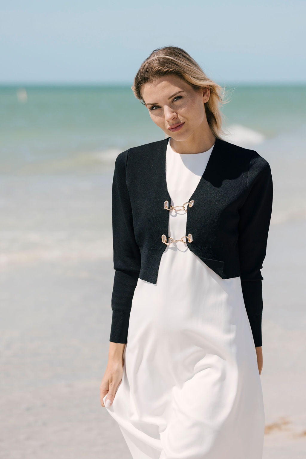 Aleeza Paris Grace Cropped Chain Cardigan – modest top