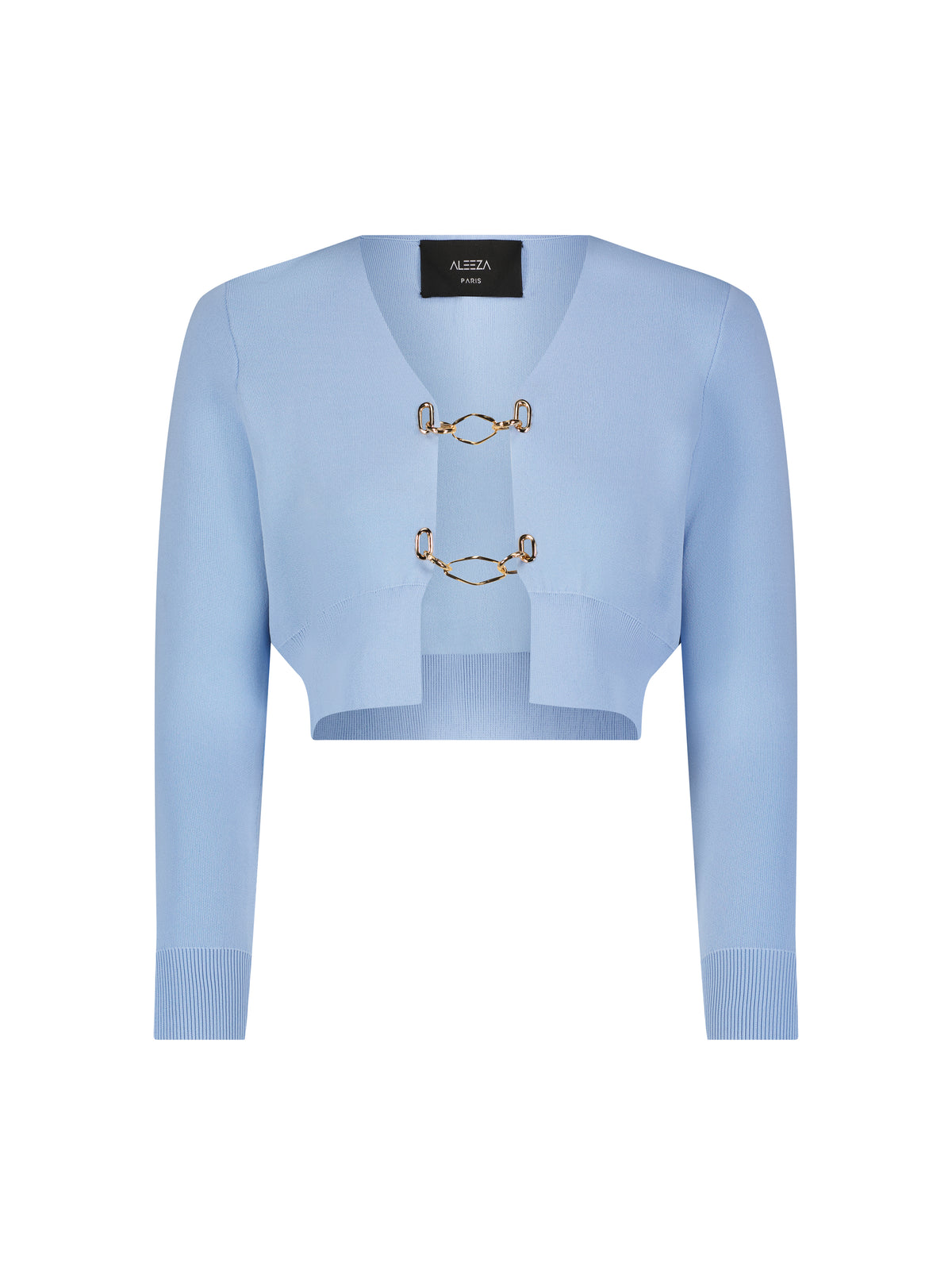 Aleeza Paris Grace Cropped Chain Cardigan – modest top in Baby Blue
