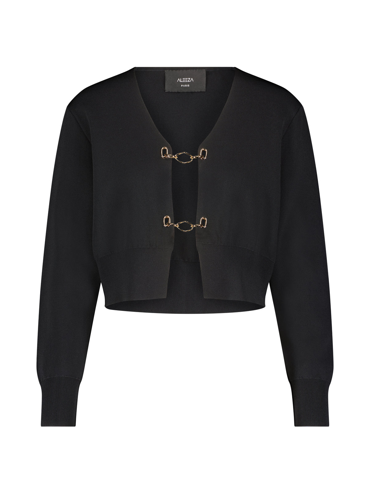 Aleeza Paris Grace Cropped Chain Cardigan – modest top in Black