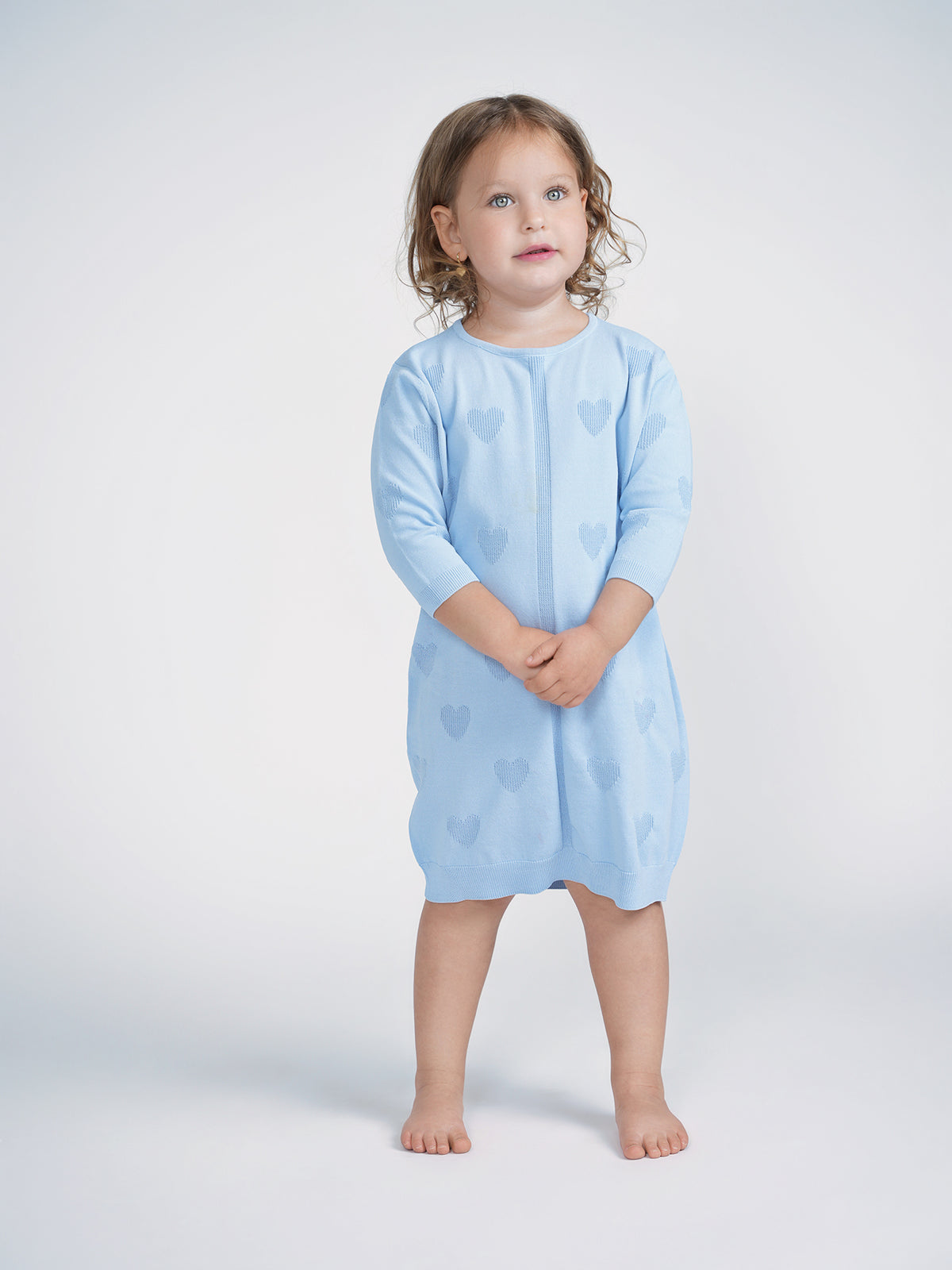 Aleeza Paris Kids Heart Knit Dress Blue – modest dress in Blue