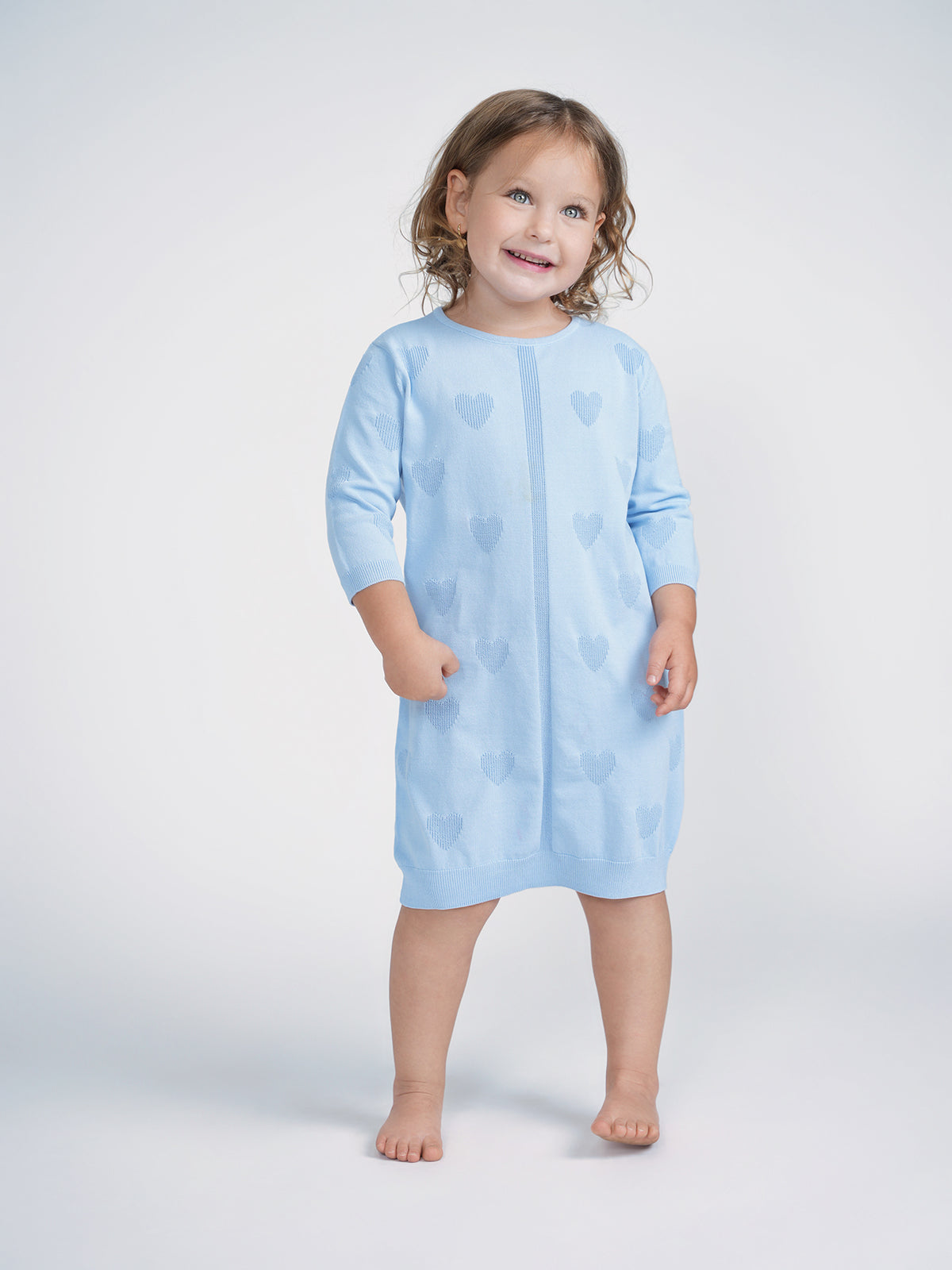 Aleeza Paris Kids Heart Knit Dress Blue – modest dress in Blue