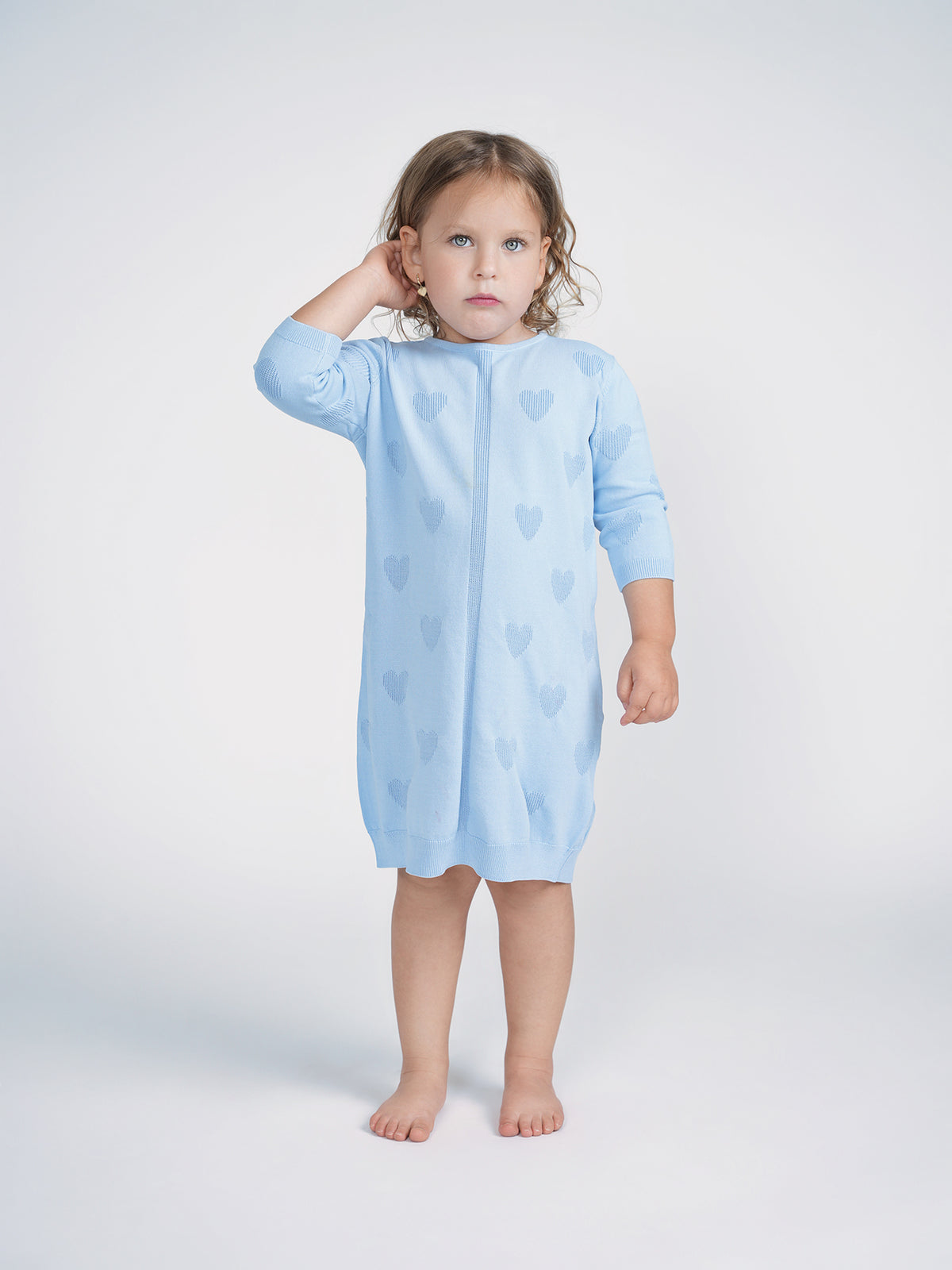 Aleeza Paris Kids Heart Knit Dress Blue – modest dress in Blue