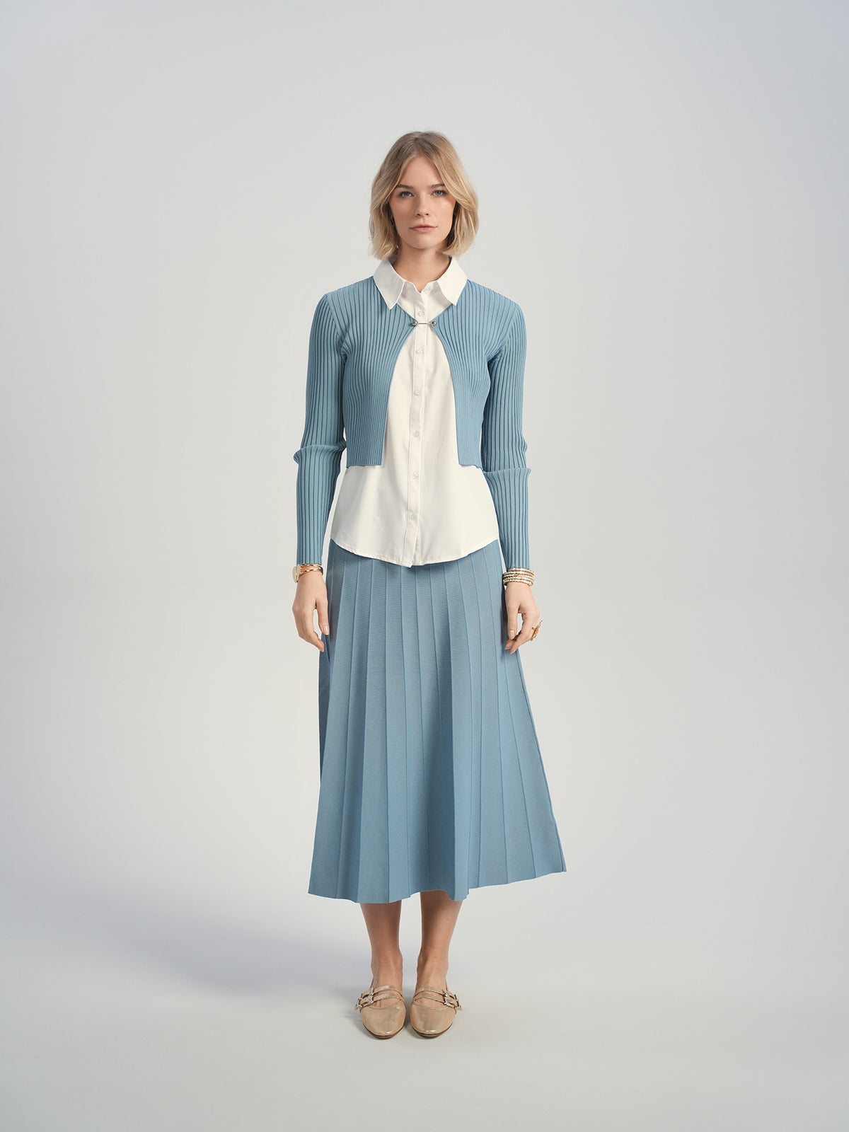 Aleeza Paris Helen Cardigan – modest top in Dusty Blue