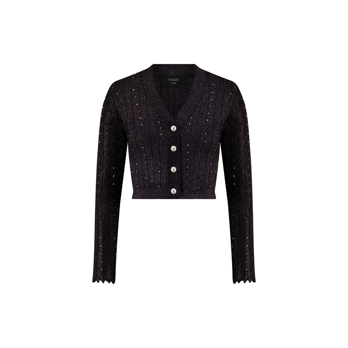 Aleeza Paris Jenni V-Neck Cardigan – modest top in Black Sparkle