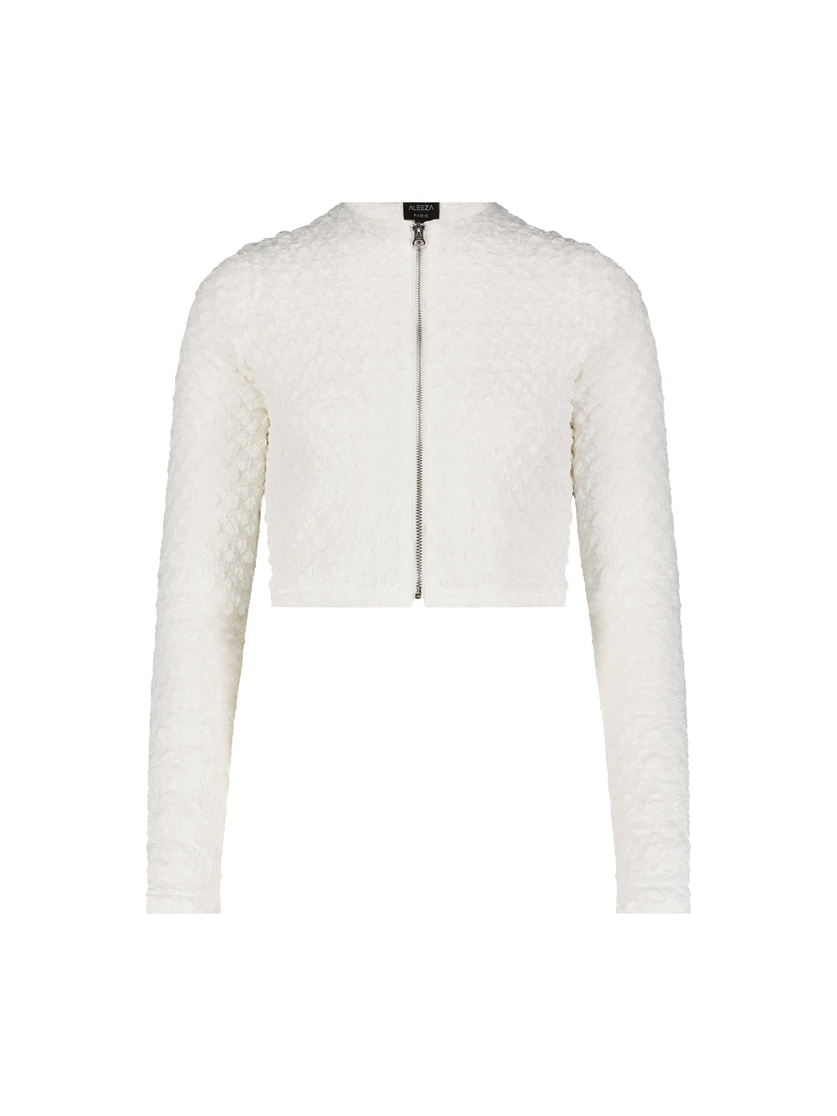Aleeza Paris Jiffy Pop Zipper Cardigan – modest top in White