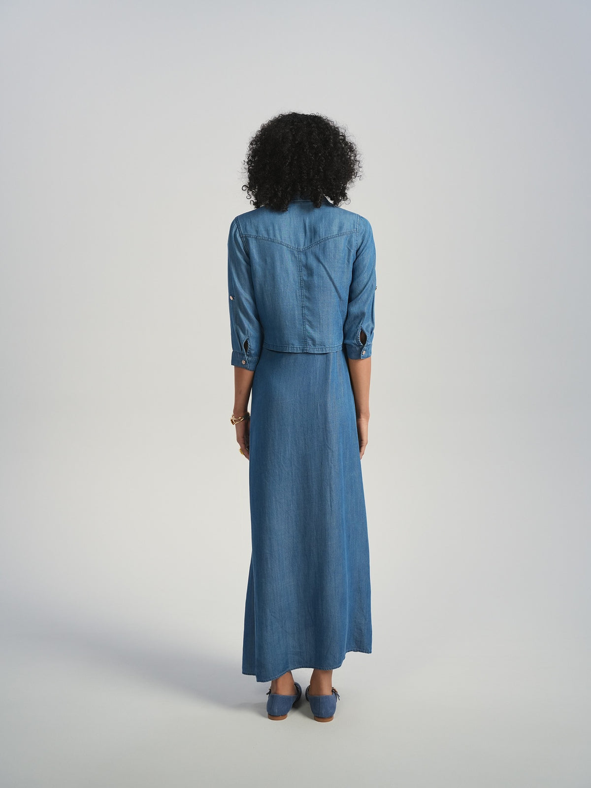 Aleeza Paris Joliet Set Denim Tie Shirt and Strap Slip Dress – modest top