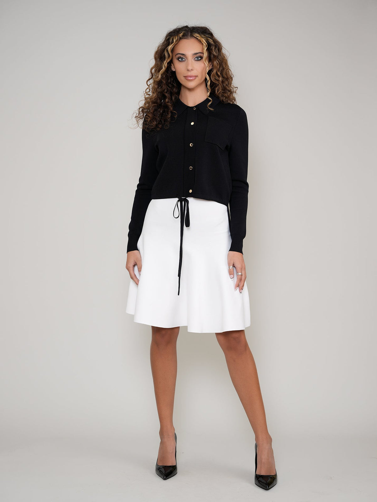Aleeza Paris Knit Top With Bottom Tie – modest dress in Black