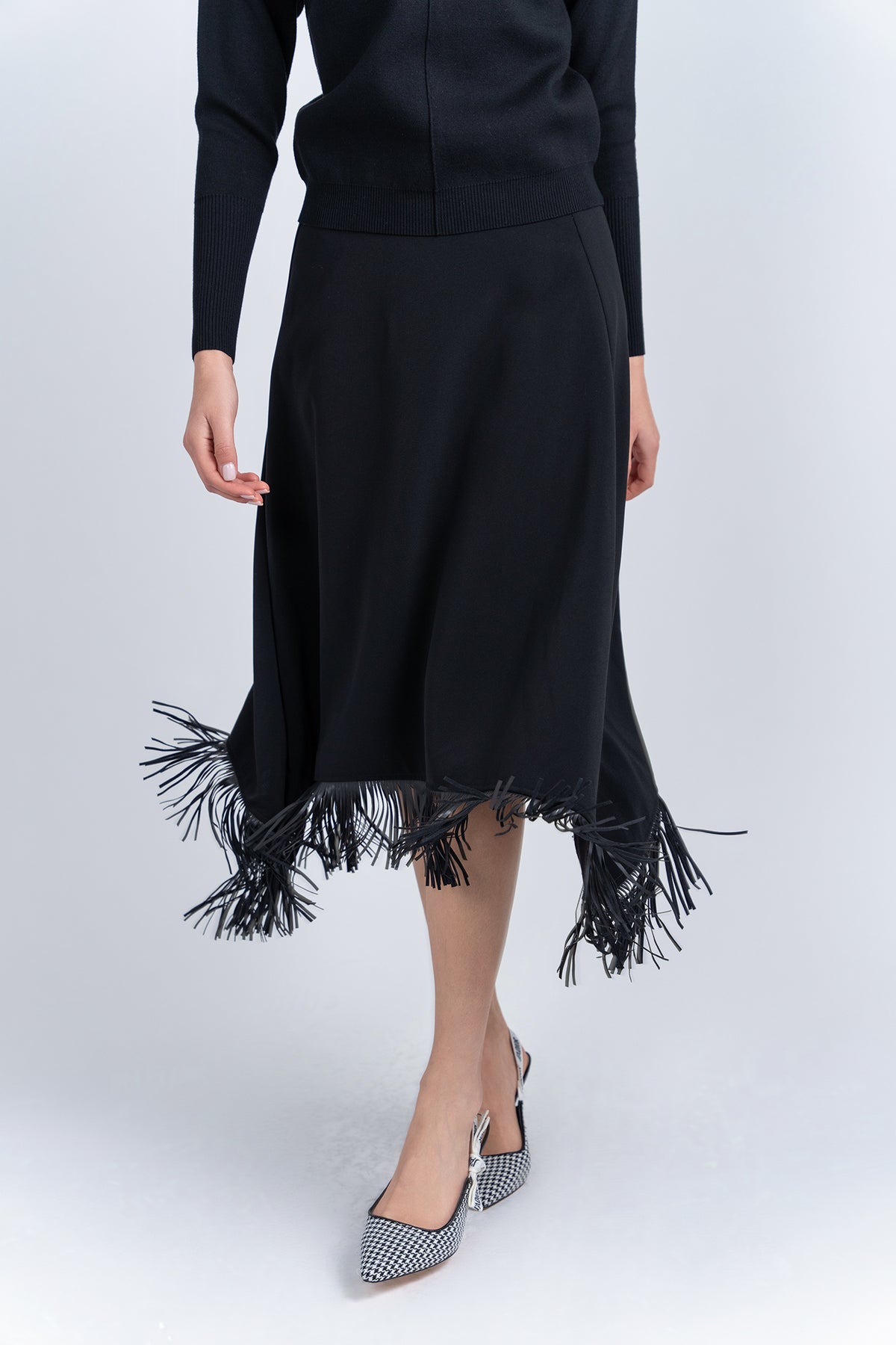 Aleeza Paris Leather Fringe Skirt – modest skirt in Black
