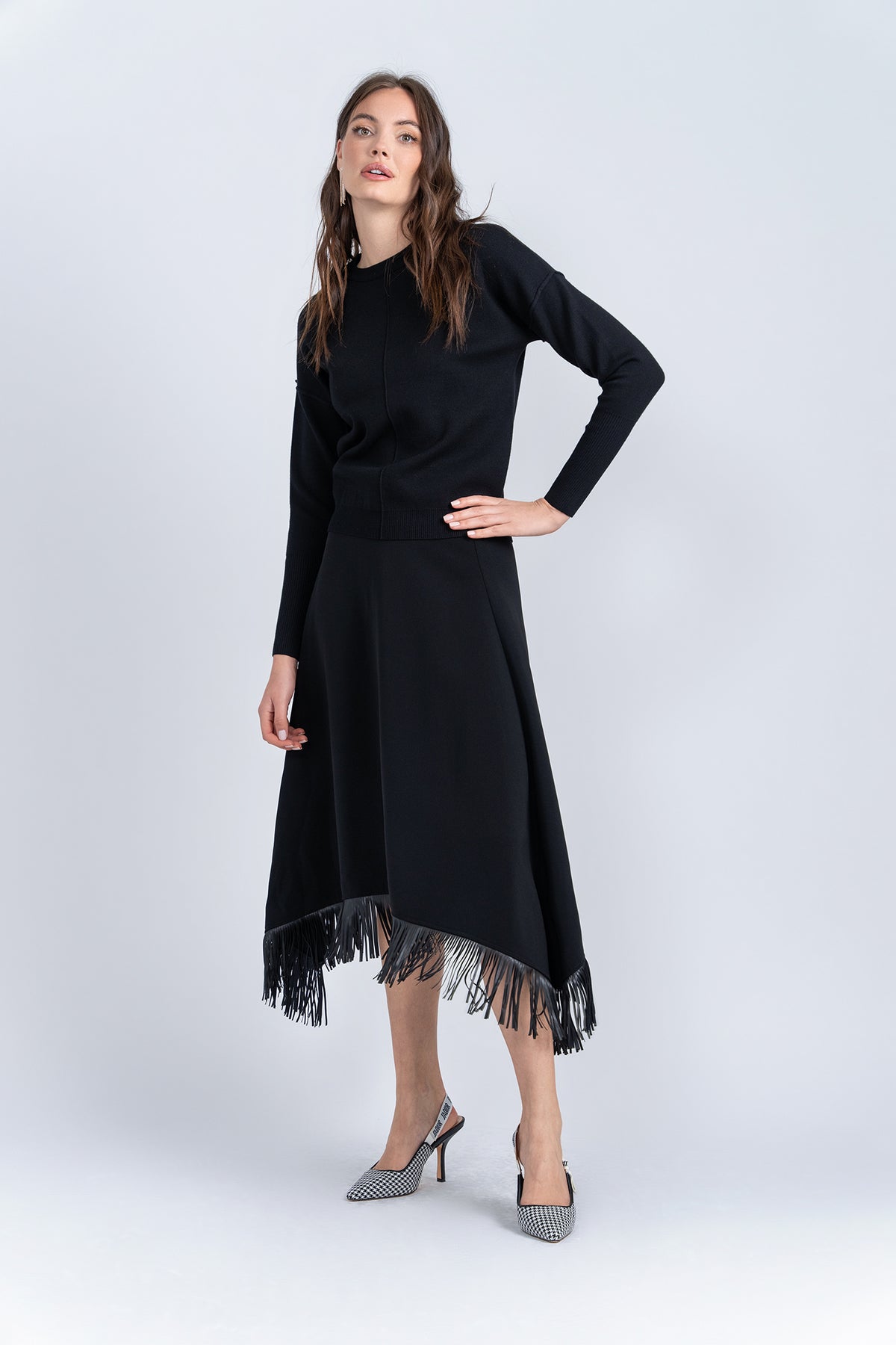 Aleeza Paris Leather Fringe Skirt – modest skirt in Black