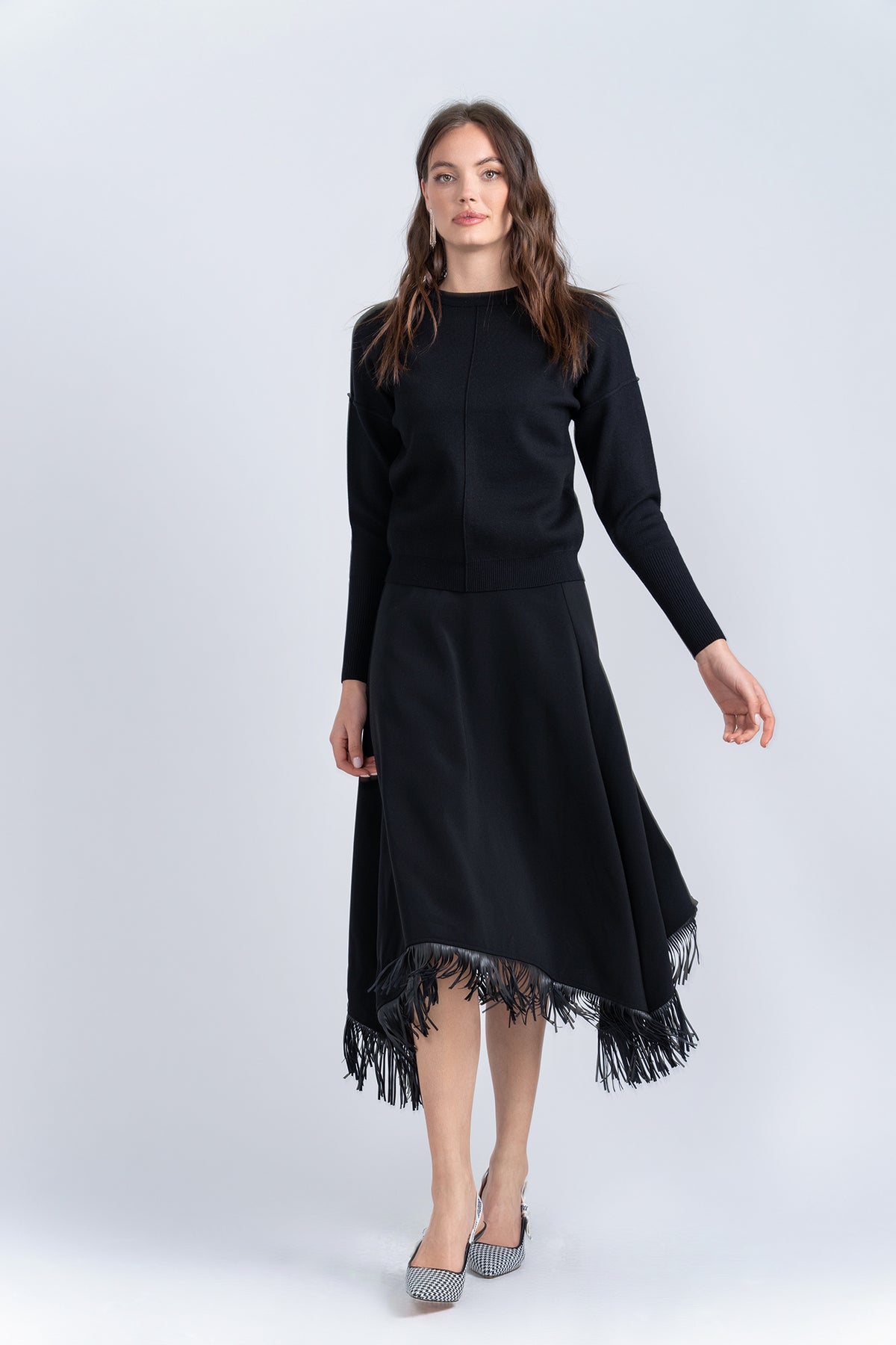 Aleeza Paris Leather Fringe Skirt – modest skirt in Black