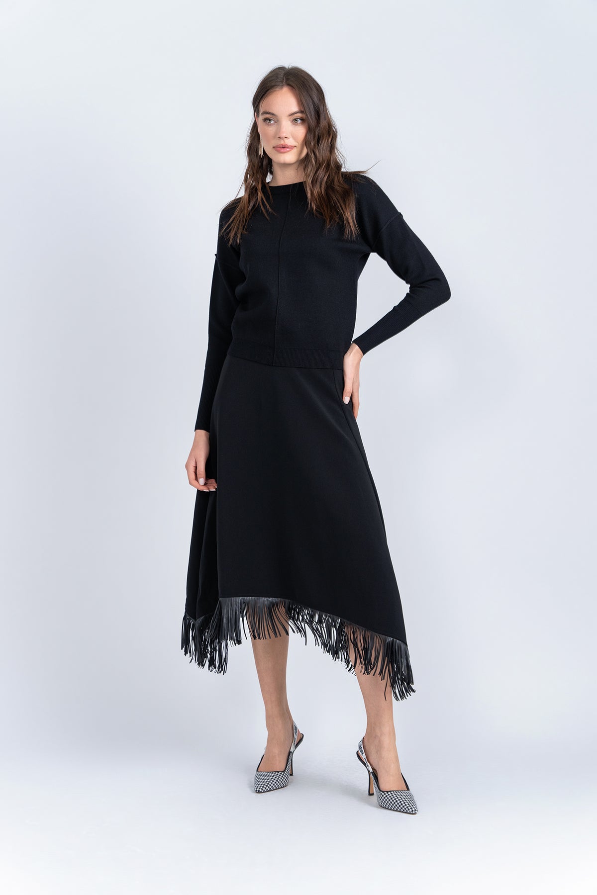 Aleeza Paris Leather Fringe Skirt – modest skirt in Black