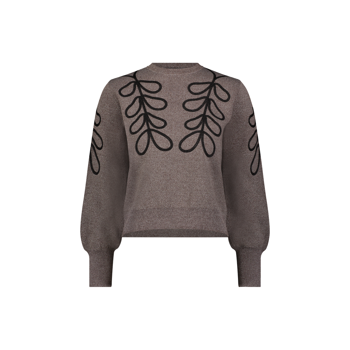 Aleeza Paris Loop Embroidered Sweatshirt – modest top in Mushroom Heather W Black Trim
