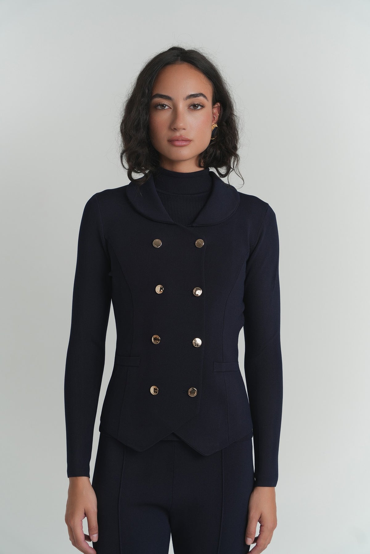 Madame Ivy Blazer in Navy – on model – ALEEZA PARIS