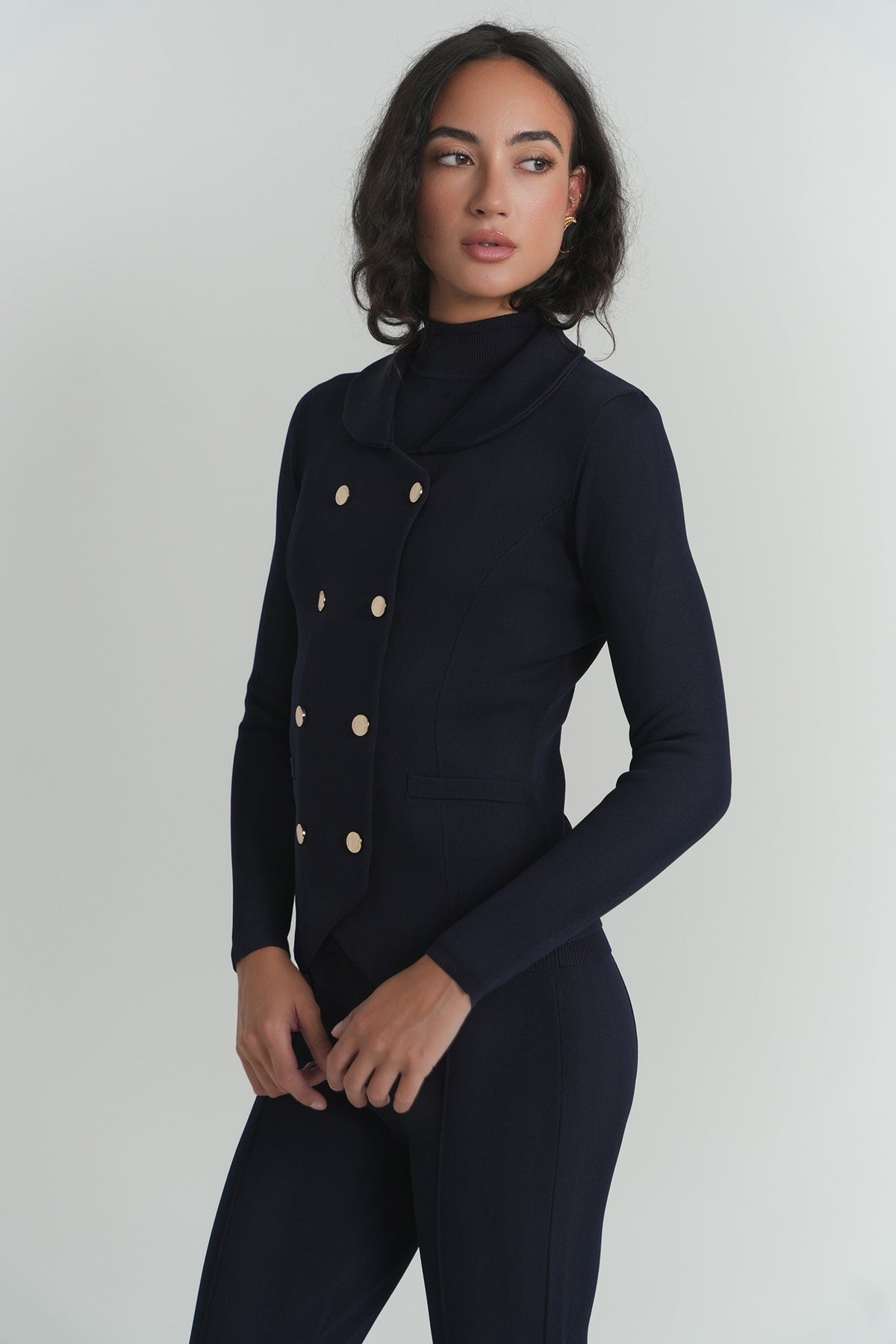 Madame Ivy Blazer in Navy – on model – ALEEZA PARIS