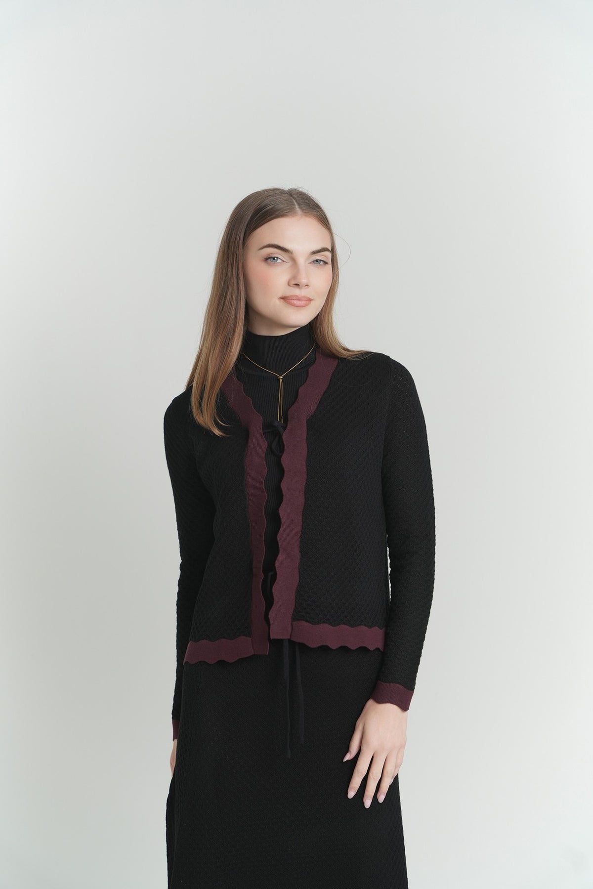 Marielle Knit Skirt in Black – on model – ALEEZA PARIS