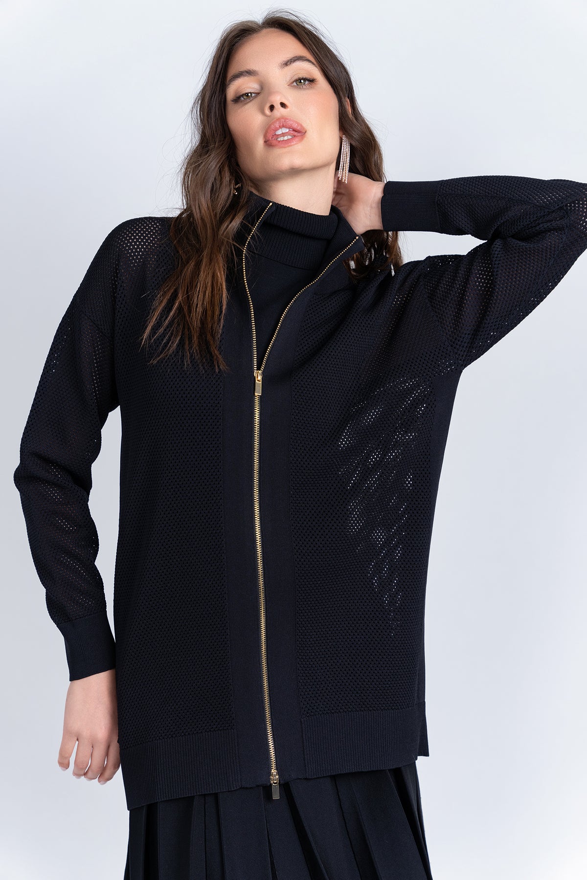 Aleeza Paris Mesh Knit Long Bomber – modest dress
