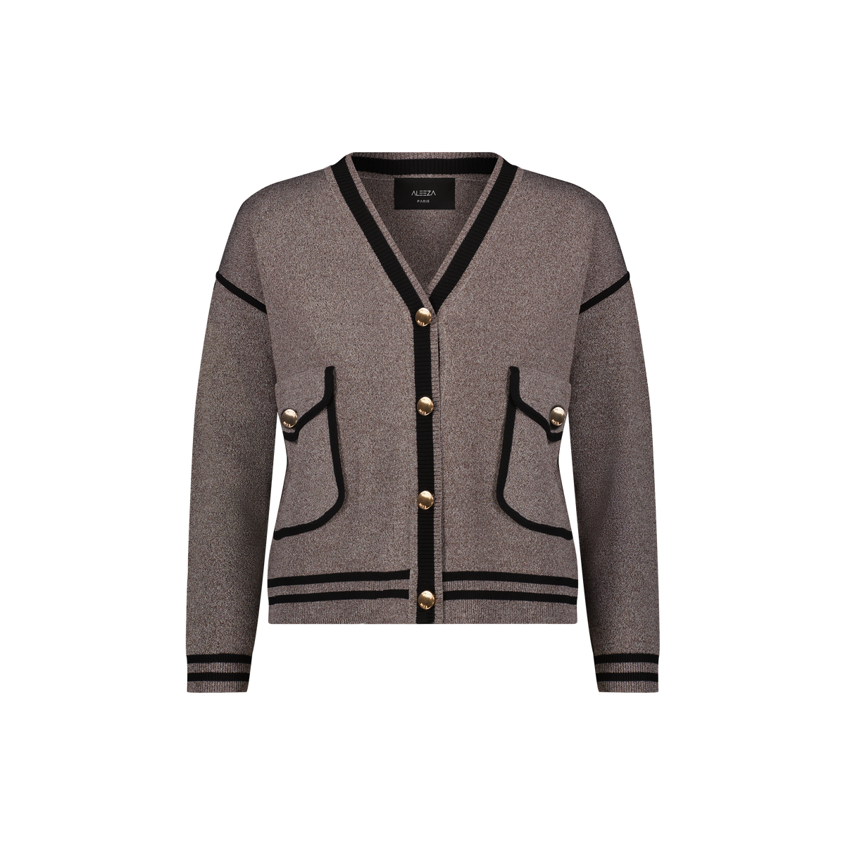 Aleeza Paris Niagara Jacket – modest jacket in Mushroom Heather W Black Trim