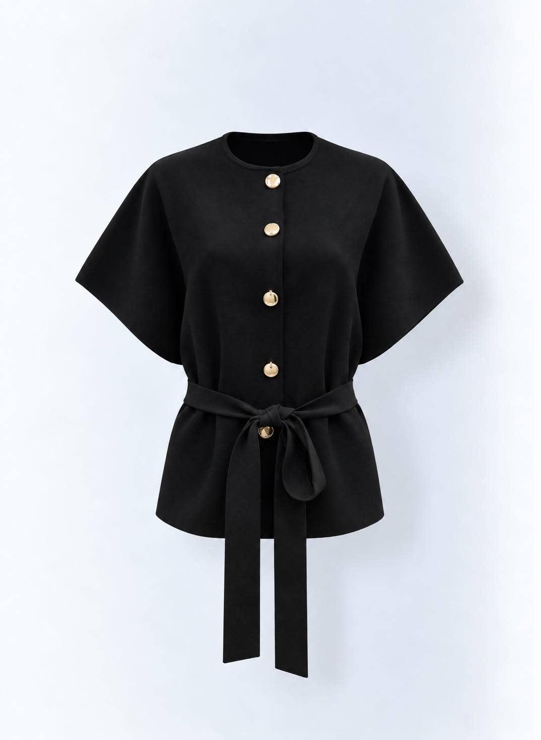 Aleeza Paris Noelle Belted Cape Jacket – modest jacket in Black