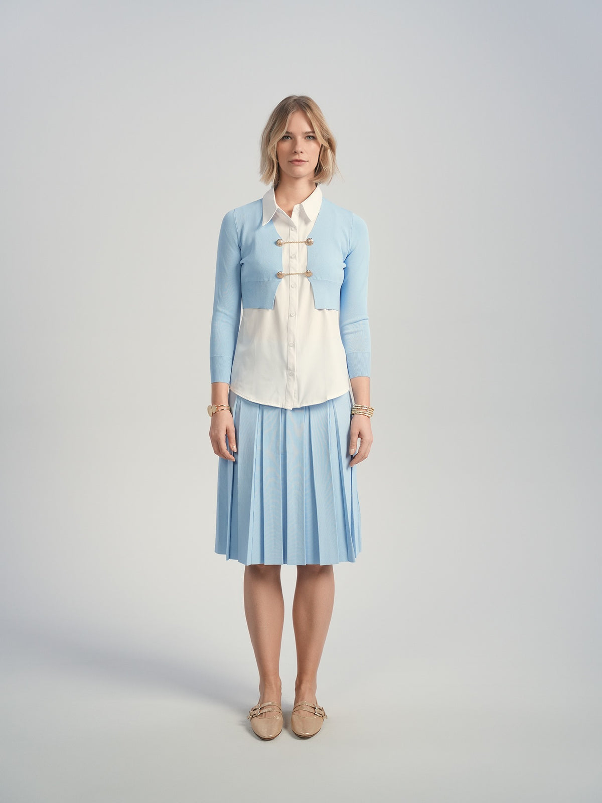Aleeza Paris Nopal Cropped Cardigan – modest top in Baby Blue