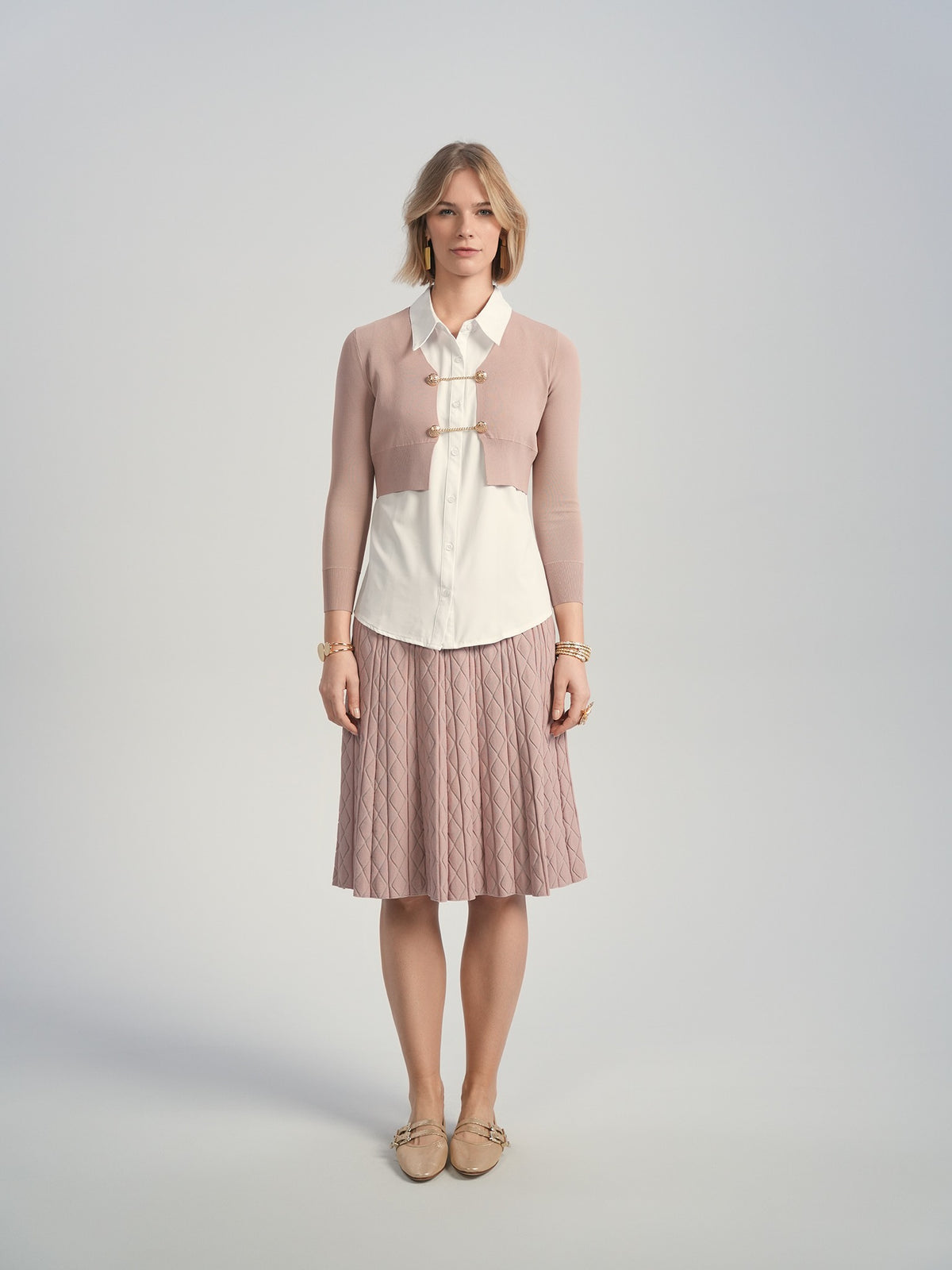Aleeza Paris Nopal Cropped Cardigan – modest top in Dusty Pink