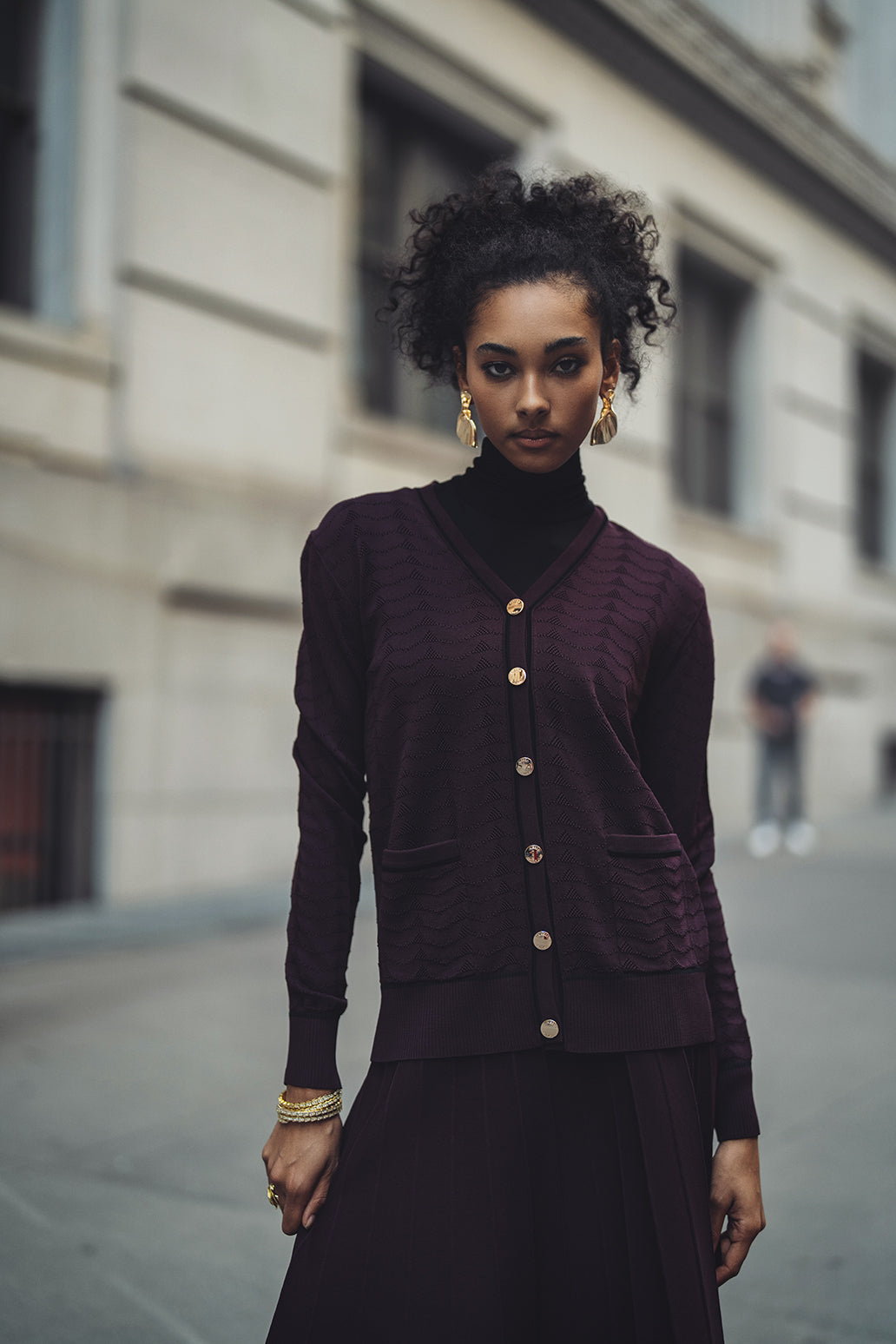 Nova Knit Cardigan - Plum W Black Trim