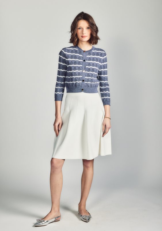 Aleeza Paris Parson Knit Cardigan – modest top in Denim W/Ivory Trim