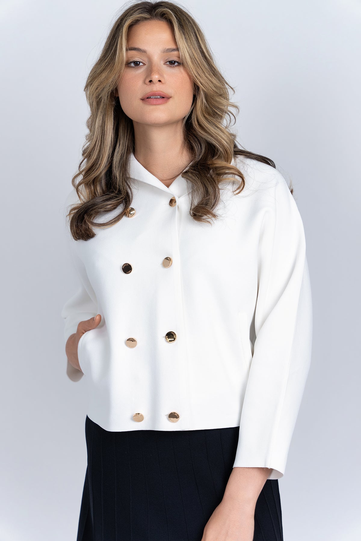 Aleeza Paris Peter Pan Knit Cardigan – modest top in Ivory