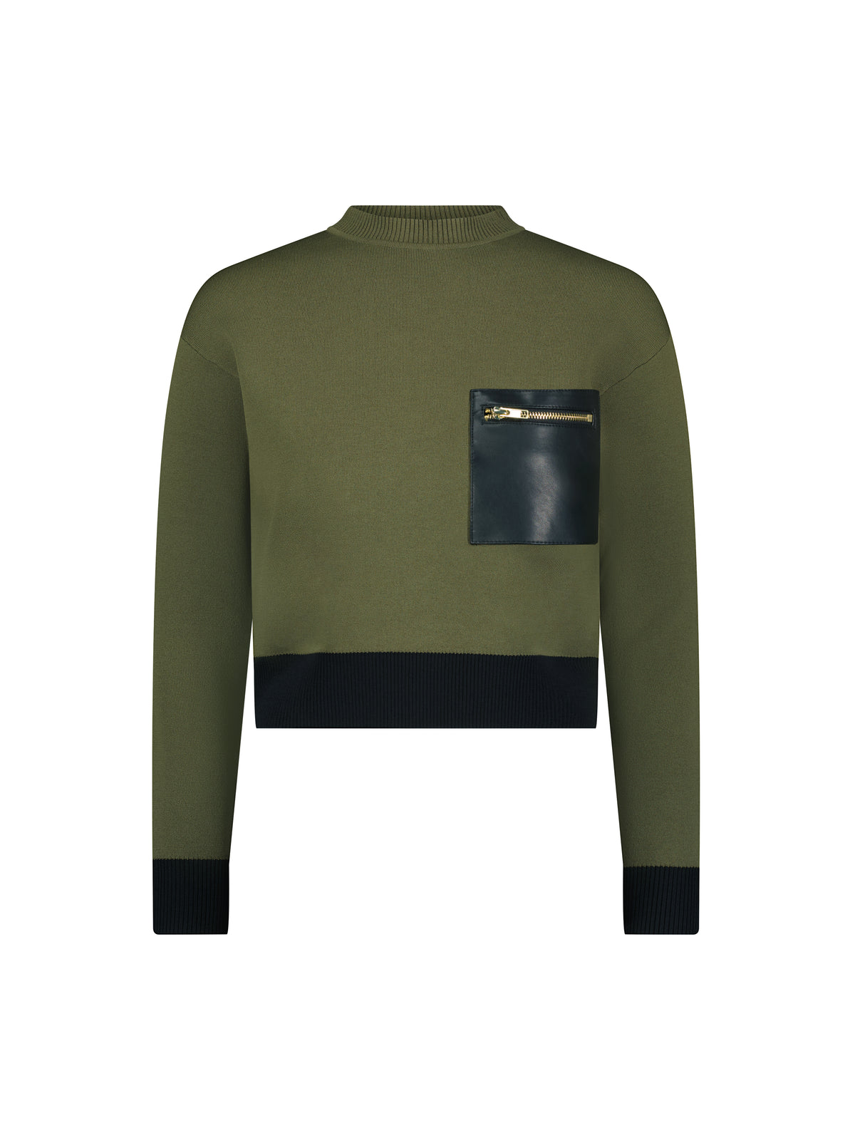 Aleeza Paris Phlox Sweater – modest top in Moss Green W Black Trim