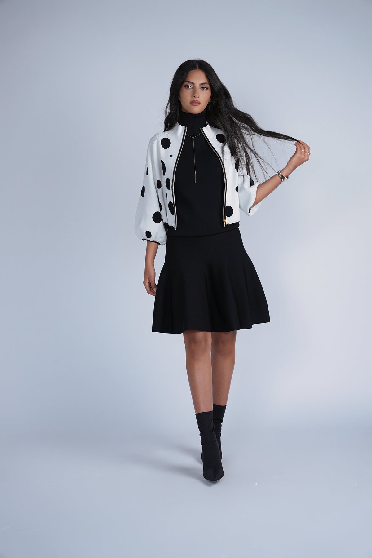 Aleeza Paris Polkadot Knit Bomber – modest jacket