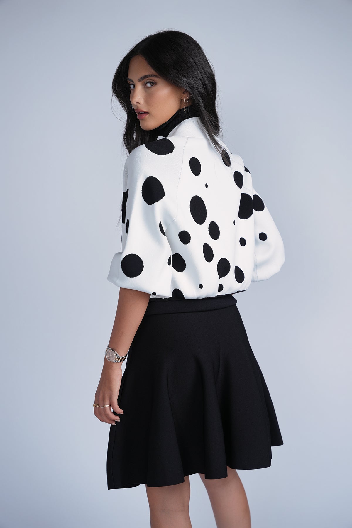 Aleeza Paris Polkadot Knit Bomber – modest jacket